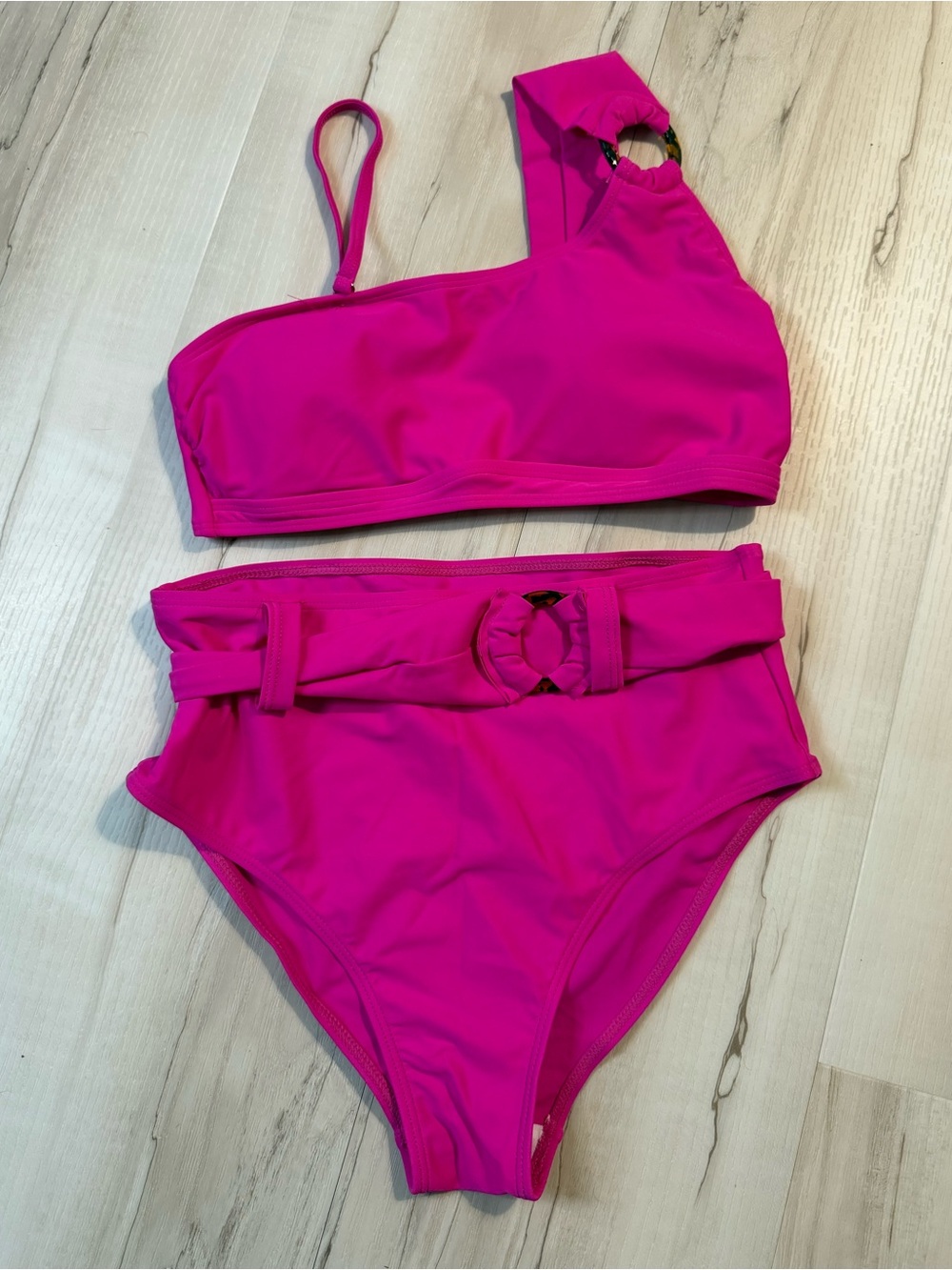 Women’s  One-Shoulder Hot Pink Two-Piece Swim Set